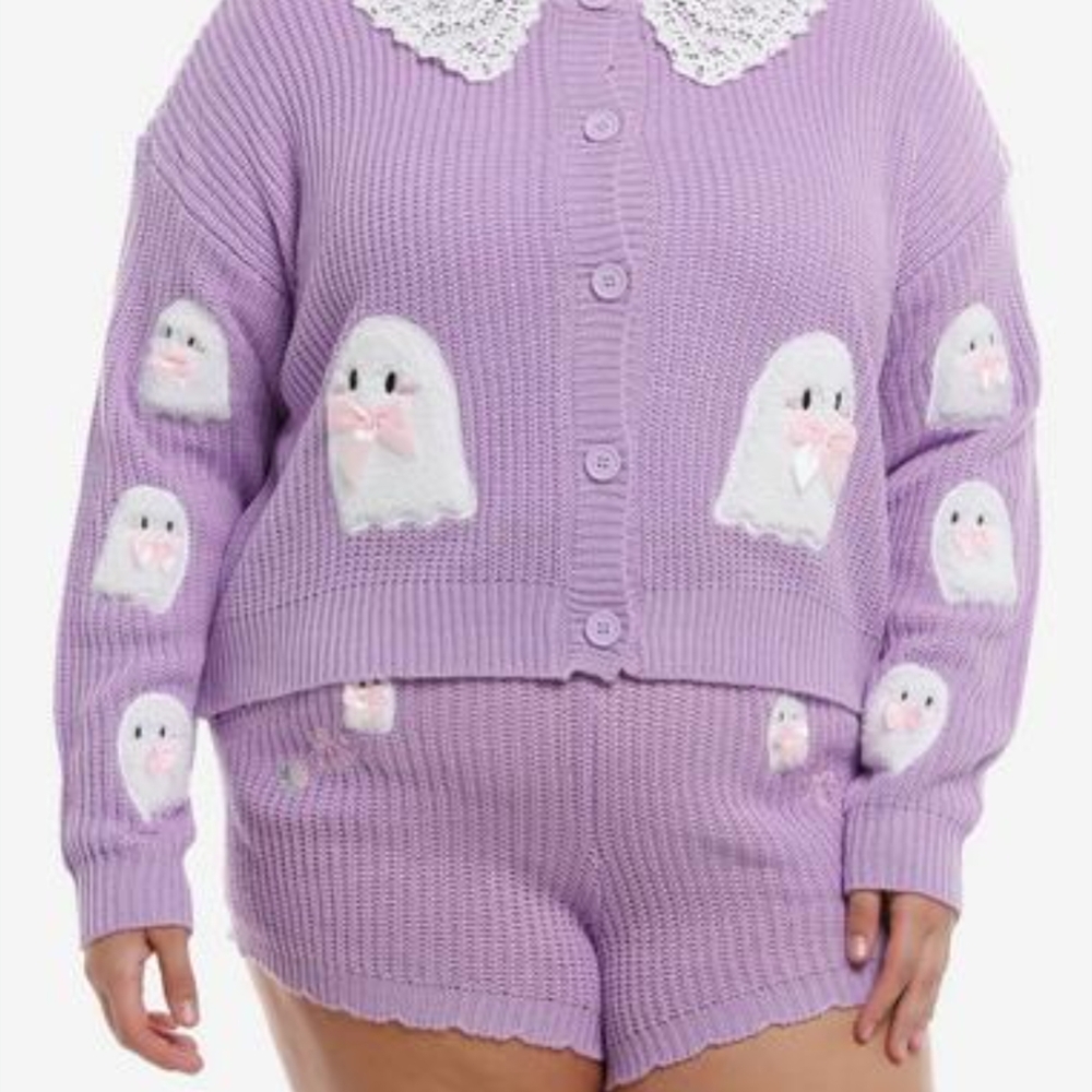 Hot Topic Purple Ghost Cardigan Sweater